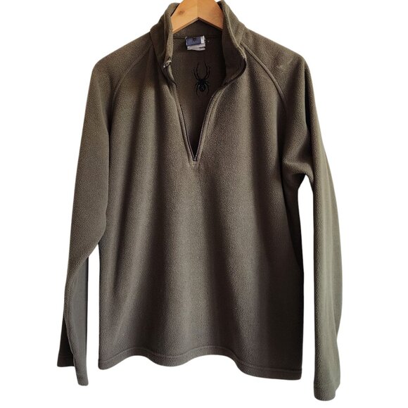 Spyder Pullover Medium Olive Green M Mens BROKEN ZIPPER Polyester Fleece Quarter - Picture 1 of 17